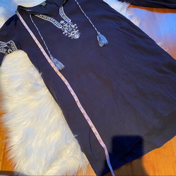 ROOTS Blue Rimby Embroidered Boho Peasant Long Sleeve Dress - Picture 9 of 10